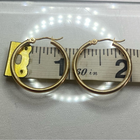 14K YELLOW GOLD classic thin hoop earrings REAL GOLD 1” - Picture 10 of 11
